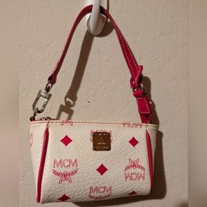 MCM White and Pink Mini Women's Wristlet Bag In Excellent Condition!
